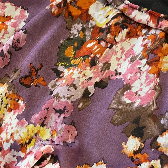 CYNTHIA ROWLEY Floral Blouse Size Med Flowy Big Sleeves Ruffle Hem Lined - Picture 6 of 16